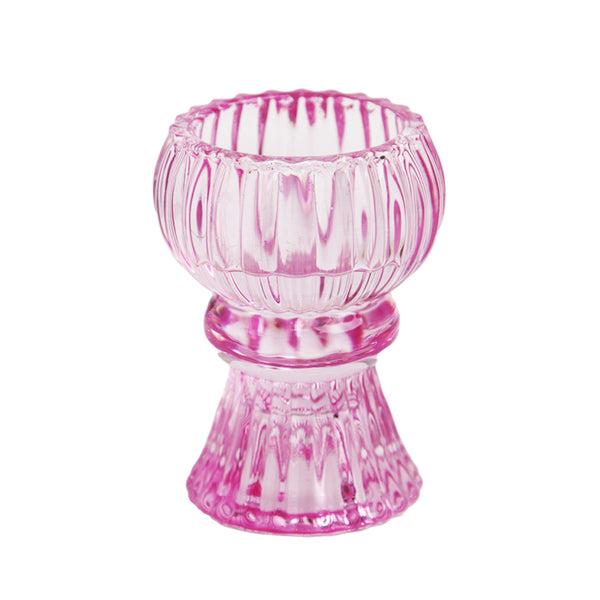 Boho Pink Glass Candle Holder, Small