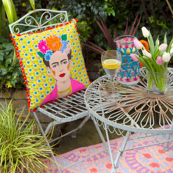 Cushion - Boho Yellow Tassel Frida Kahlo Cushion - Orange Pom Pom - The shop of nice things