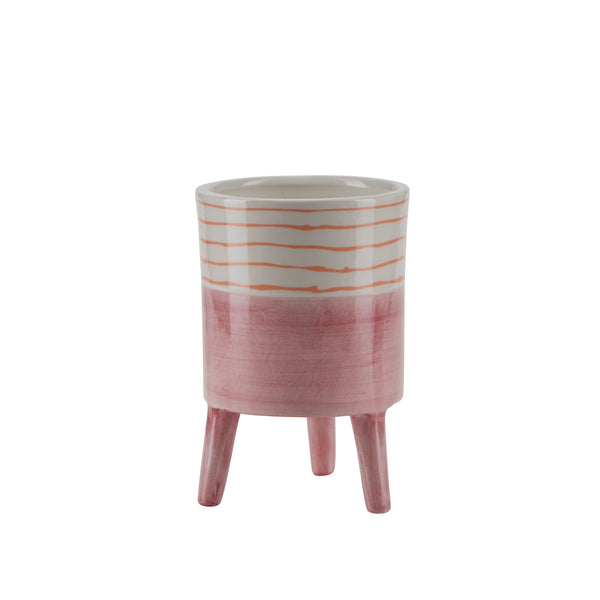 Pink Plant Pot Stand on with orange stripe - The shop of nice things