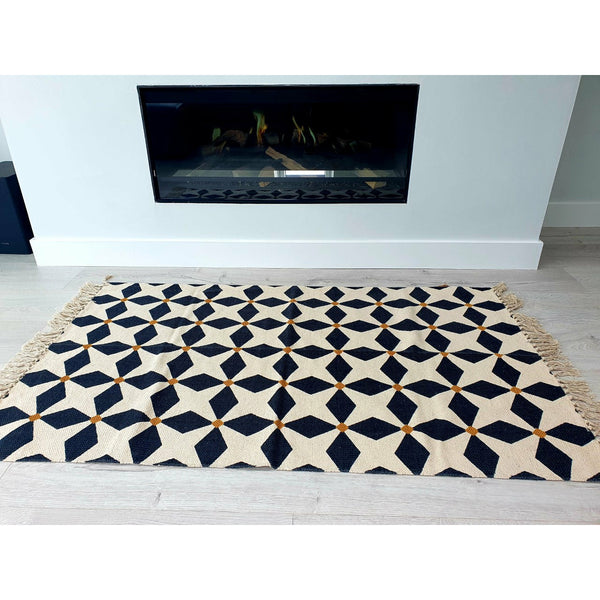Blue and cream star rug large