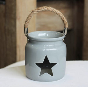 Grey star tea light holder, 7 cm