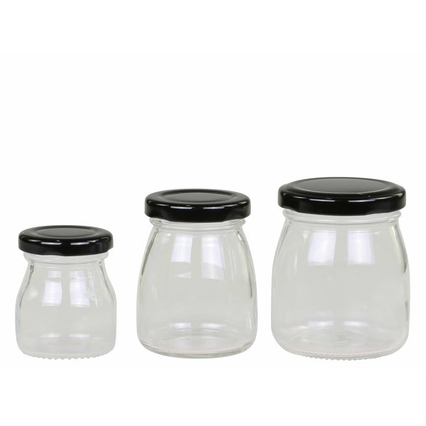 Mini Storage Jars with Black Lids, Set of 3