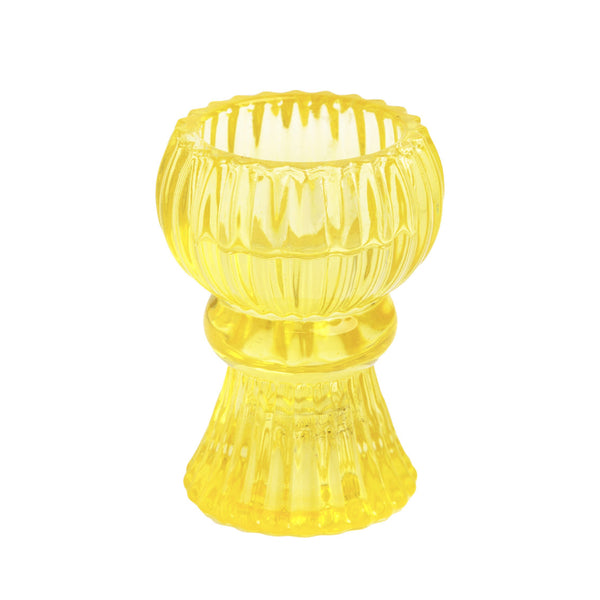 Boho Yellow Glass Candle Holder, Yellow